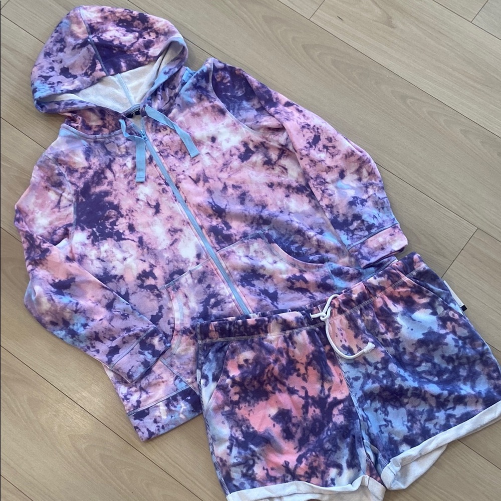 Tie-Dye Hoodie & Shorts Set - Pink Purple Blue